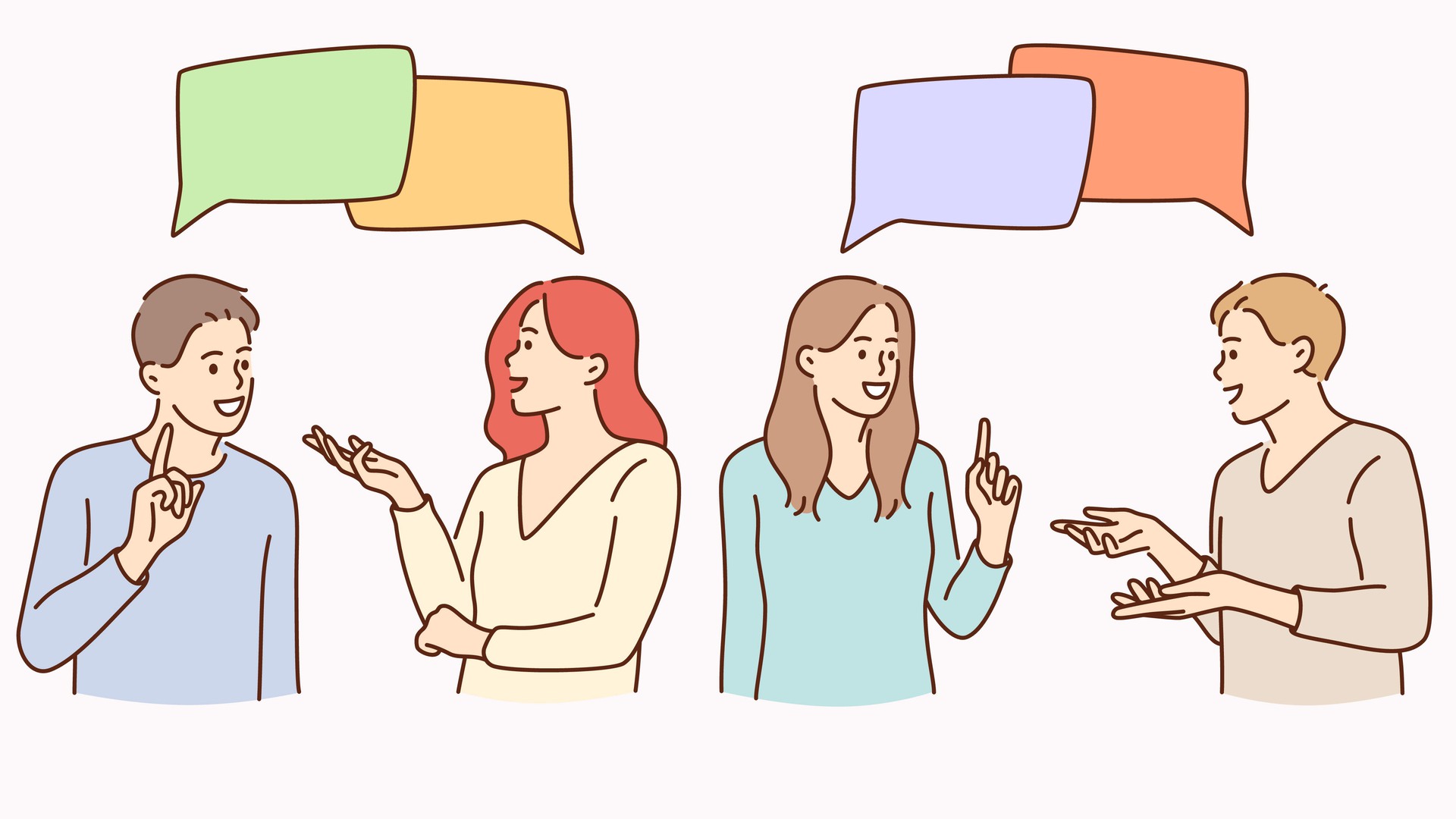Illustration av fyra personer som samtalar.