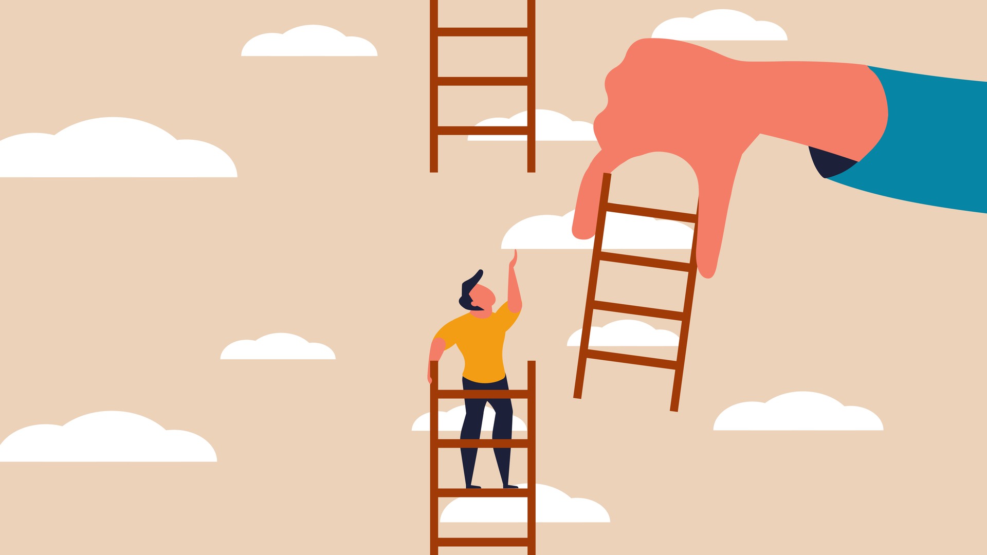 Illustration av en person som klättrar upp för en stege.