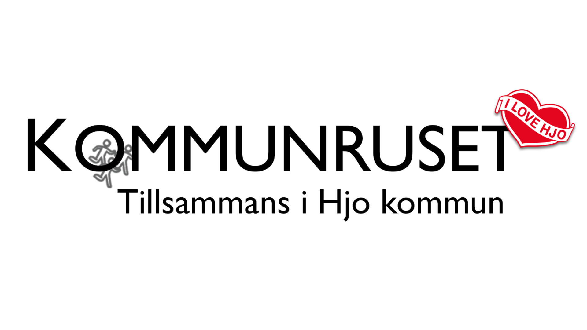 Logotyp för Kommunruset med texten "Tillsammans i Hjo kommun. Svart text på vit bakgrund.